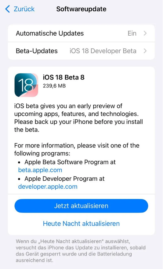 南溪苹果手机维修分享苹果 iOS / iPadOS 18 开发者预览版 Beta 8 发布 